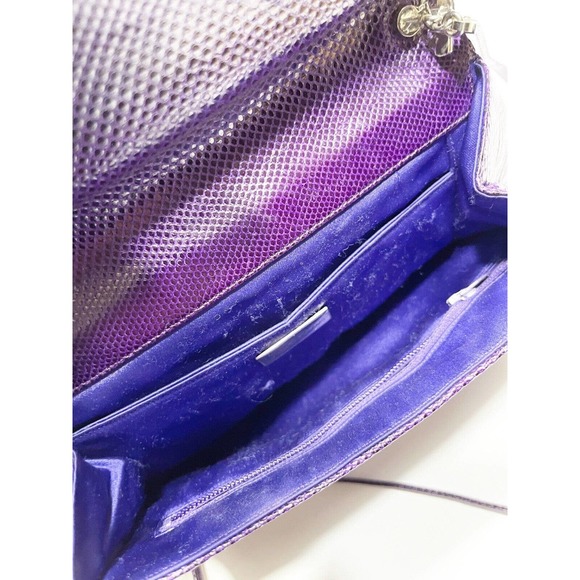 Judith Leiber Vintage Purple Lizard Rhinestone Handbag Purse Clutch Silvertone - Picture 6 of 7